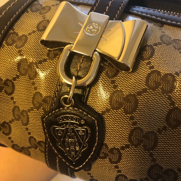 Gucci GG Duchessa Brown Beige Vinyl Plastic Boston Bag - Picture 6 of 9